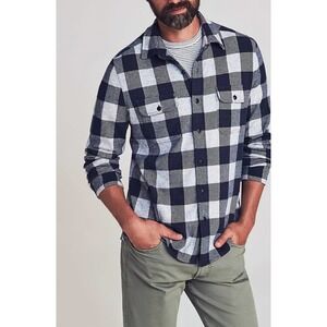 Faherty Legend Flannel Check Regular Fit Button Down Shirt (Grey/White) XL